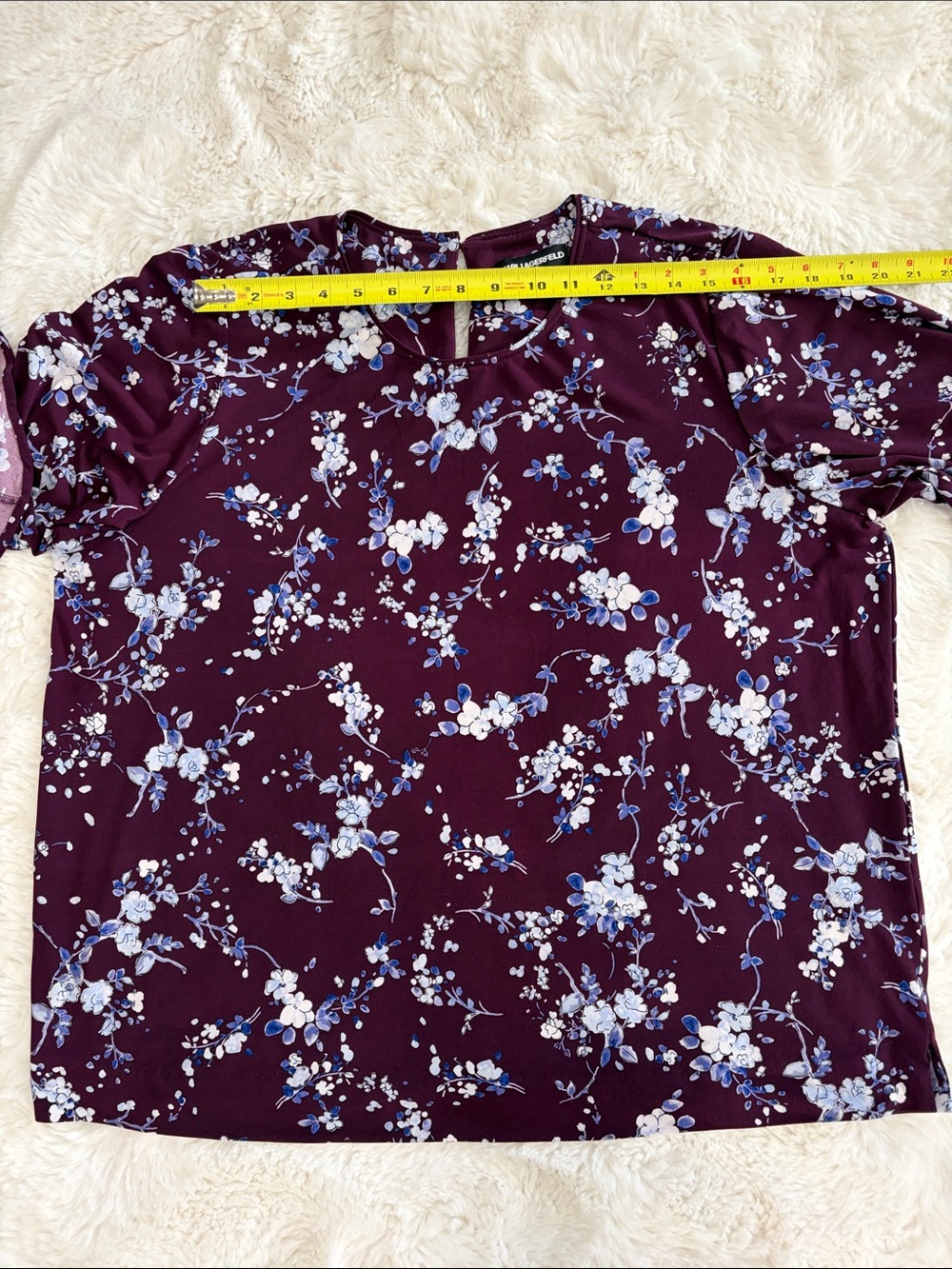 KARLLAGERFELD,Size 2X,Women's Plum Floral Ruffle-Sleeve Blouse - Picture 10 of 17